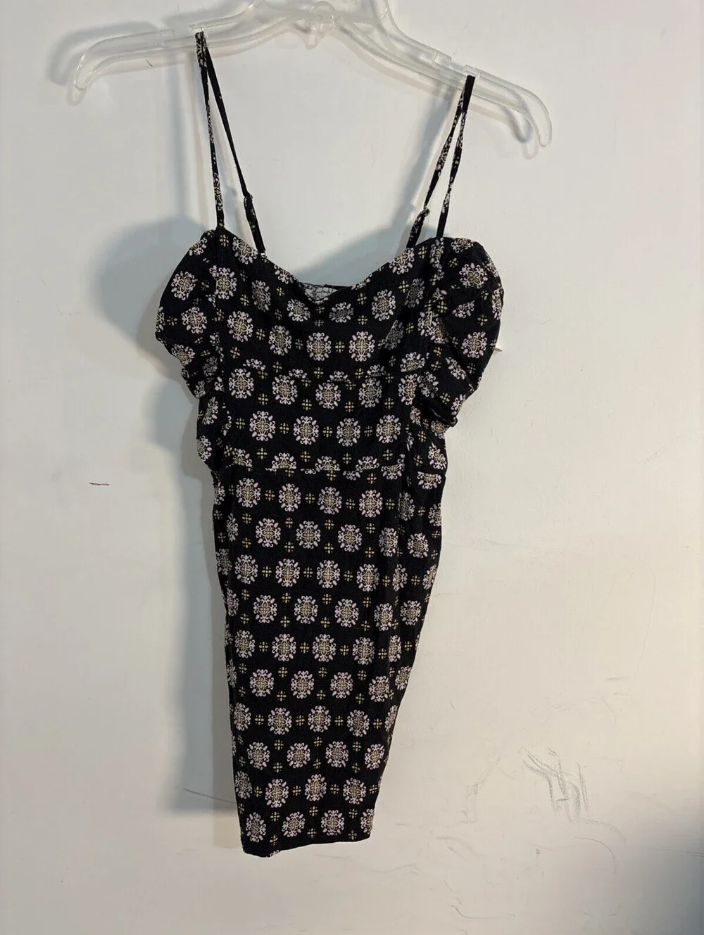 Free People Black Floral Bodycon Mini Dress with Spaghetti Straps NWT